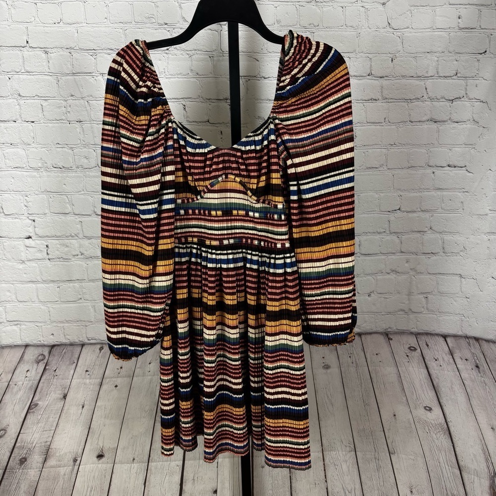 Zara Striped Pleated Balloon Sleeve Empire Waist Dress Size Medium